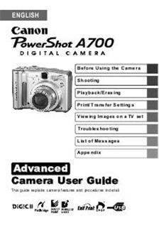 Canon PowerShot A700 manual. Camera Instructions.